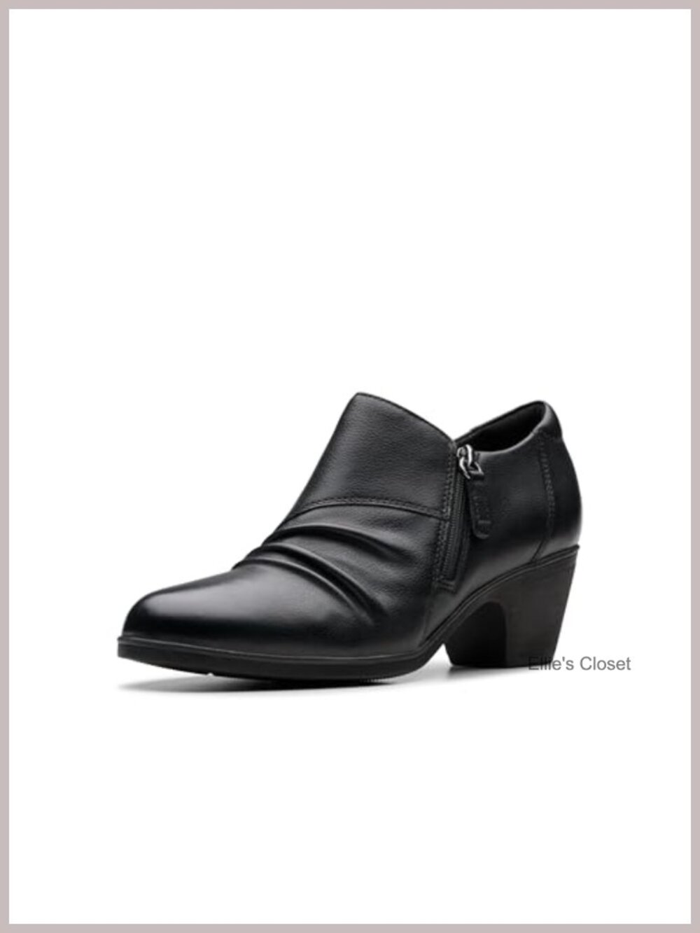 Clarks Emily2 Braley Ruched Ankle Bootie Side Zip Block Heel